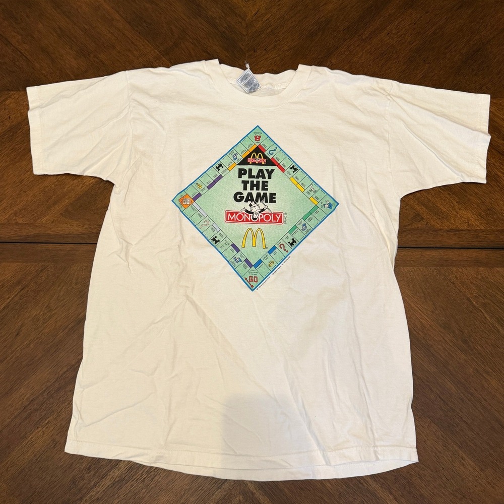 Vintage 1999 McDonalds Monopoly Play The Game T-Shirt White Fruit of the Loom XL